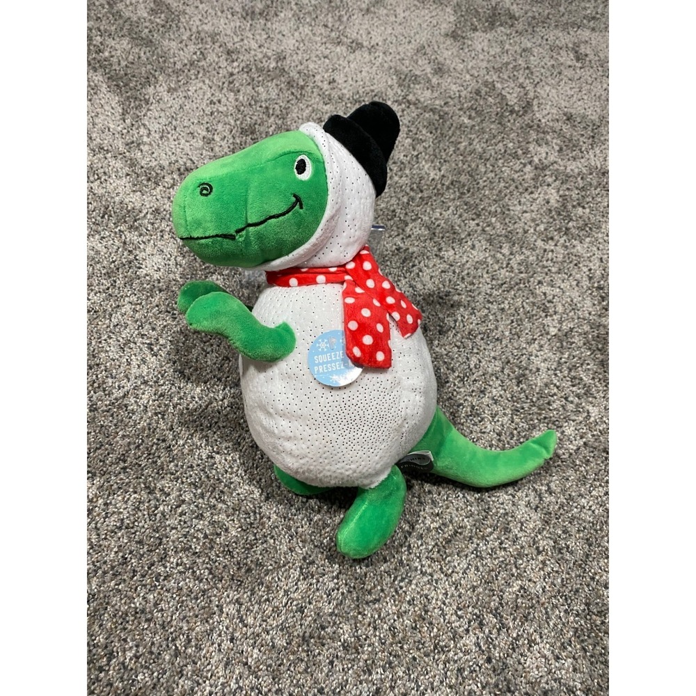Fringe Studio Christmas Snowman Dinosaur Plush Green T-Rex Polka Dot Scarf Hat